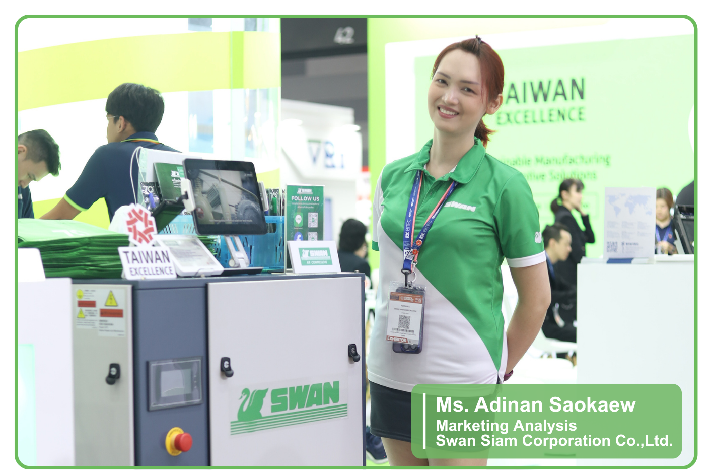 Ms. Adinan Saokaew, Marketing Analysis บริษัท Swan Siam Corporation Co., Ltd. Taiwan Excellence 2026 Manufacturing Expo 2026 Nepcon Thailand Intermold Thailand 